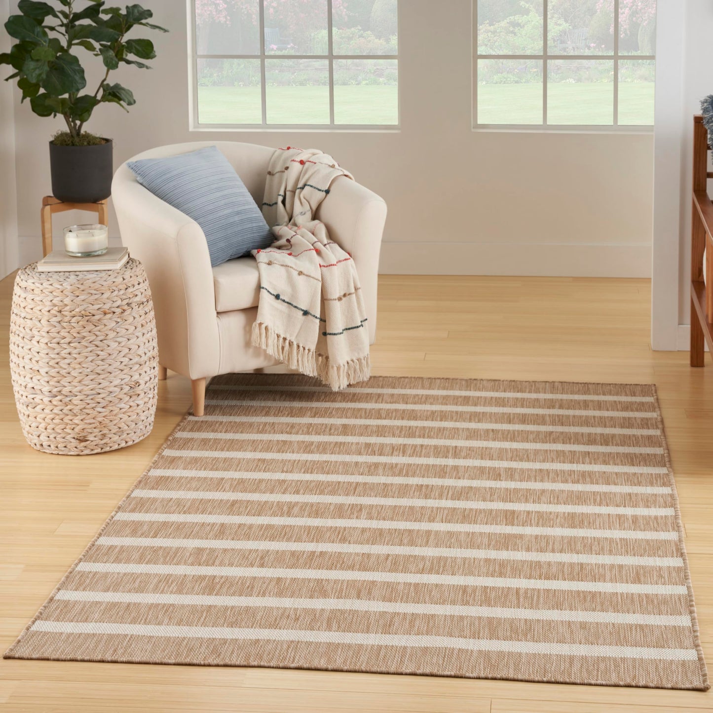 Nourison Home Positano Beige Ivory 7' x 10' Area Rug - Easy Clean, Non Shedding, Bed Room, Living Room, Dining Room, Kitchen (7' x 10')