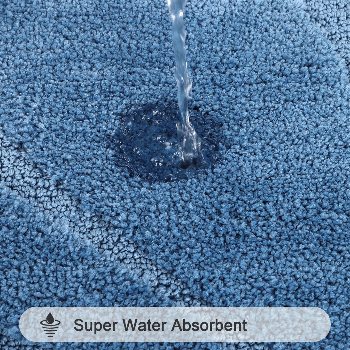HEBE Bathroom Rugs Sets 5 Piece, Soft Absorbent Microfiber Bath Mat for Bathroom, Non Slip Washable Bath Rug Set with Toilet Cover, Bath Runner and U-Shaped Contour Toilet Rug, Blue