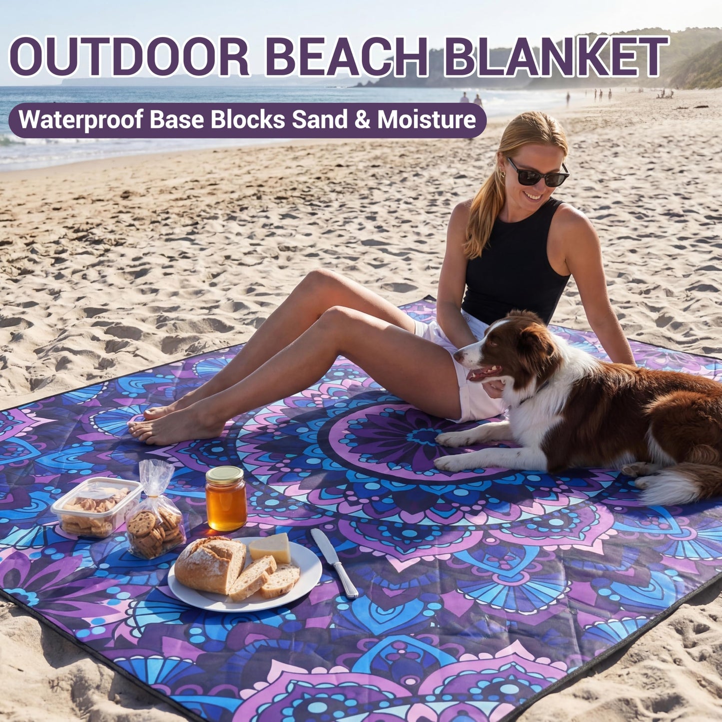 memKiya 60x80" Extra Large Picnic Blankets Waterproof Sandproof Couple Outdoor Beach Blanket Foldable Grass Park Lawn Concert Mat Summer Camping Essentials Rv Travel Vacation Accessories Festival Gift