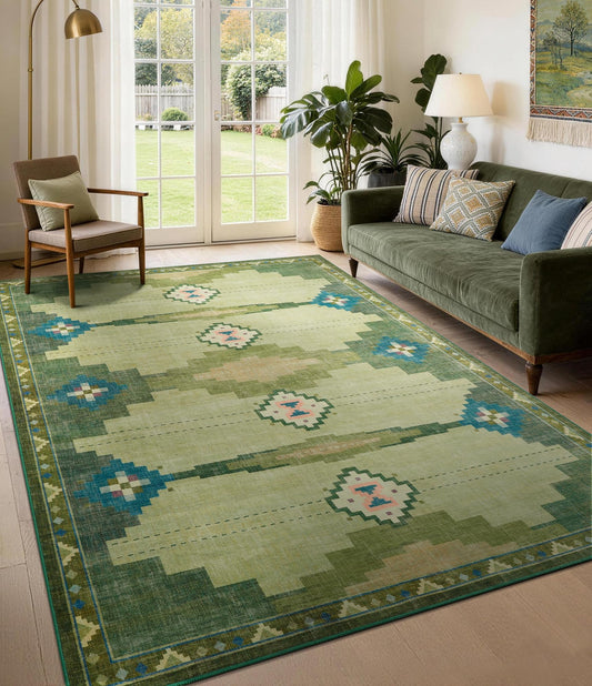 YIHOUSE Mid Century Modern Rugs for Living Room, 6x9 Green Rug No-Slip Southwestern Large Area Rug Washable Rugs for Bedroom, Dining Room