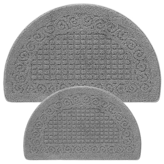 Drydiet 2 Pcs Kitchen Rugs 15 x 22 Inches 18 x 30 Inches Kitchen Mats Non Skid Washable Doormat Indoor Entrance Absorbent Standing Half Circle Carpet for Home Floor Patio Garage Door(Grey)