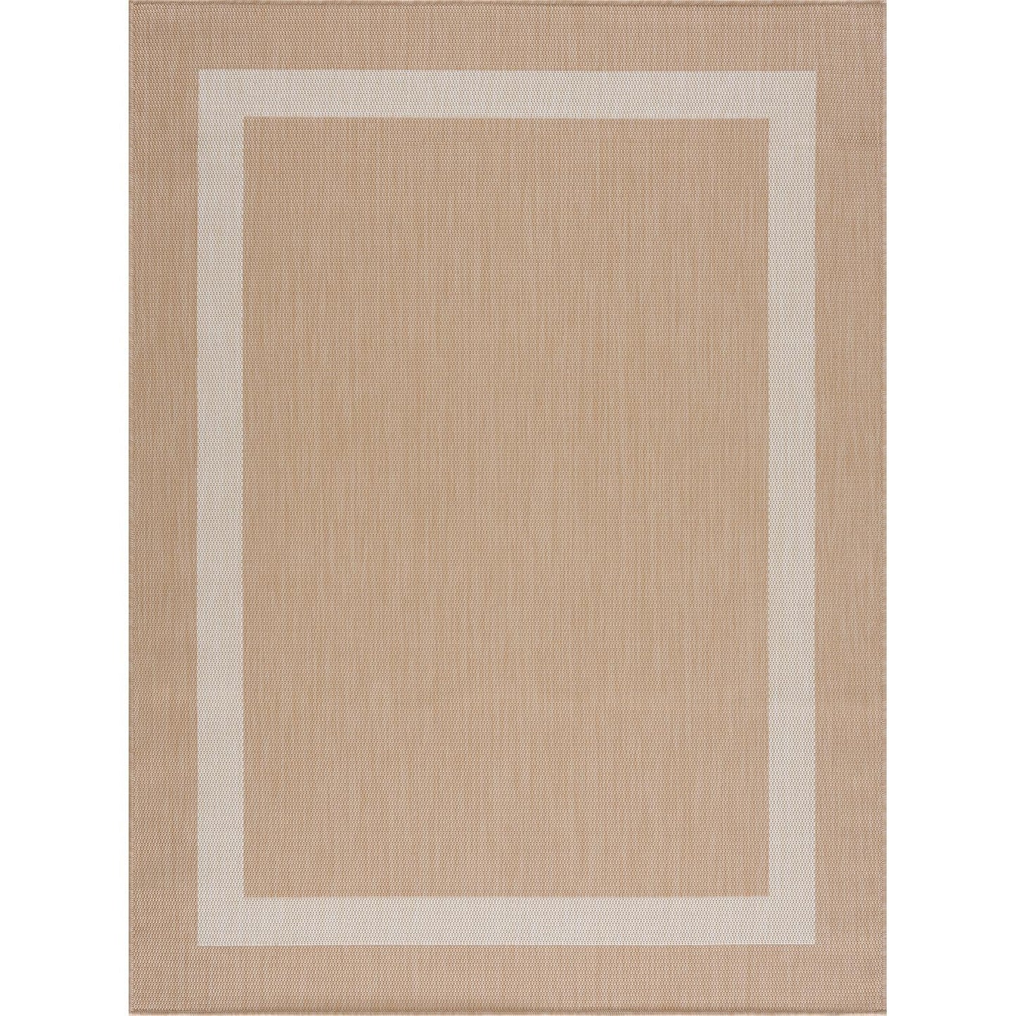 CAMILSON Outdoor Rug 5x7, Modern Outside Rugs for Patios Porches Waterproof Durable Washable Non-Shedding, Easy-to-Clean Indoor Outdoor Area Carpet (5 x 7, Bordered - Beige/White)