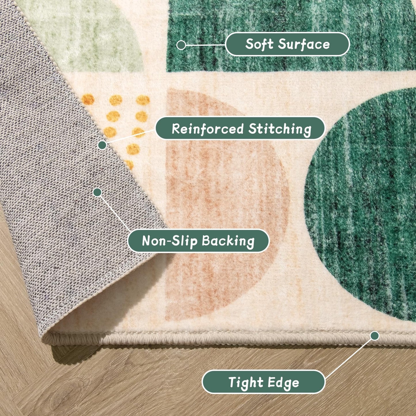 MUJOO Round Rug 4ft,Small Circle Area Rug Washable,Circular Rugs for Entryway Bedroom Kitchen,Boho Non Slip Throw Floor Carpet Modern Abstract Sage Green