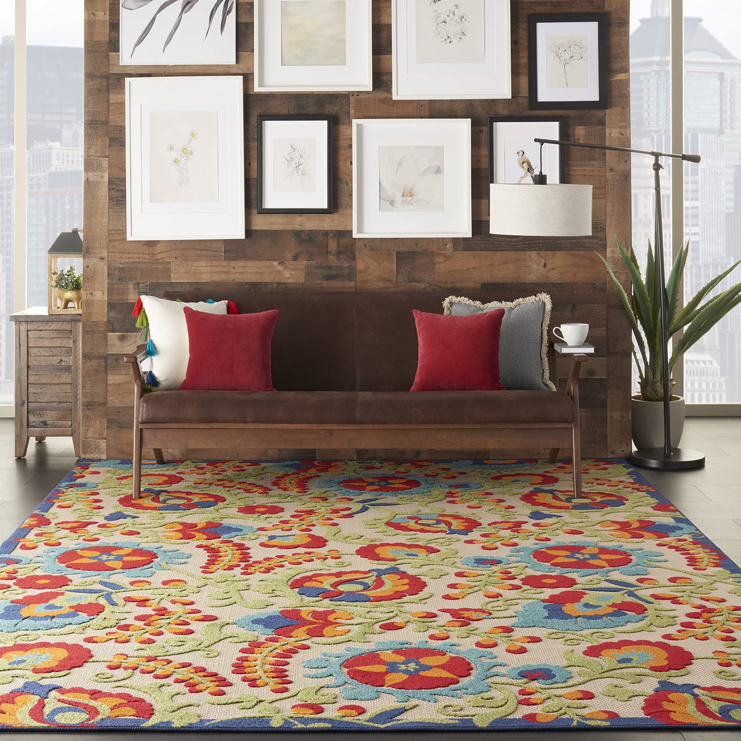 Nourison Home Aloha Multicolor 9'6" x 13' Area Rug - Easy Clean, Non Shedding, Bed Room, Living Room, Dining Room, Kitchen (10' x 13')