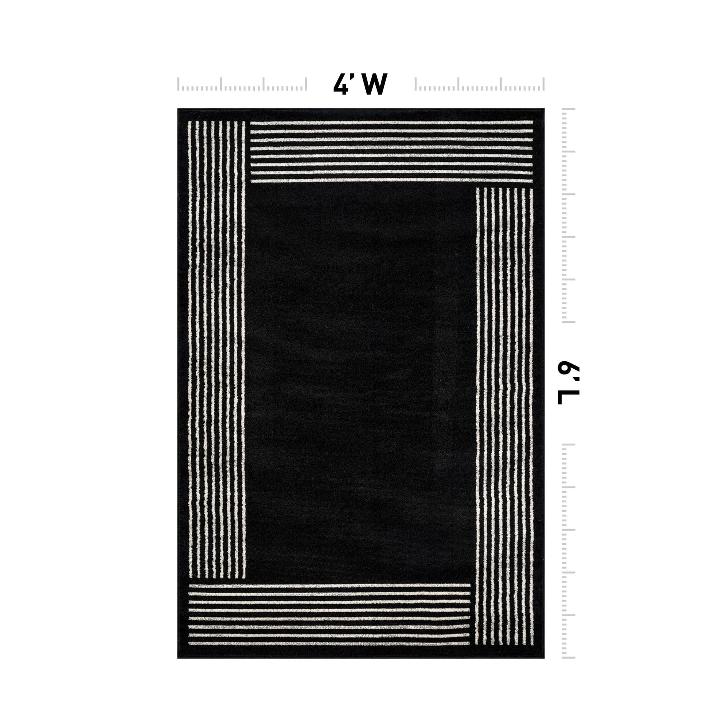 Rugshop Modern Minimal Bordered Indoor Area Rug for Entryway,Bedroom,Kitchen Rug Low Pile Rug with Jute Backing 4' x 6' Black