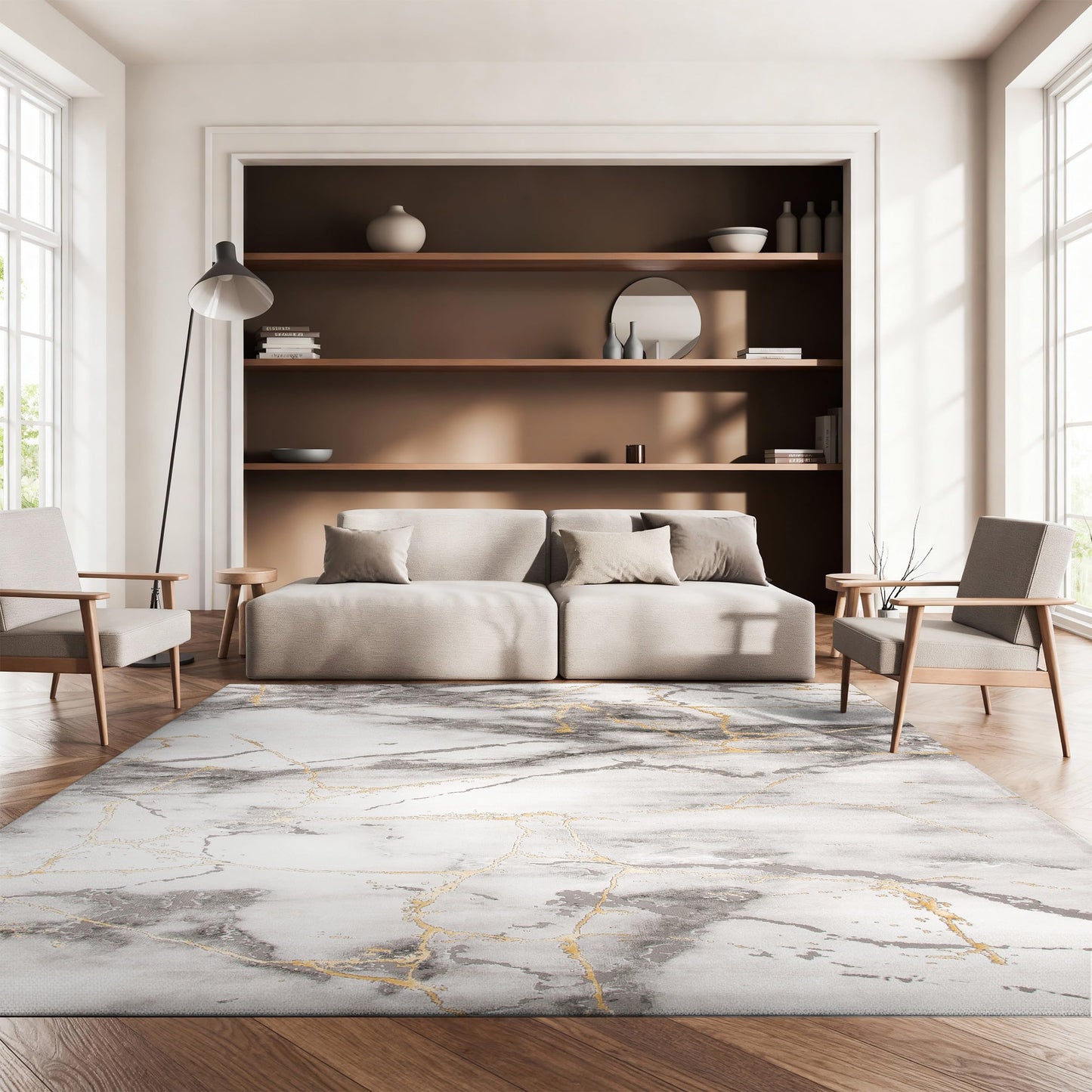 SAFAVIEH Area Rug 8x10 - Craft Collection - Large - Grey & Gold, Modern Abstract Design, Non-Shedding & Easy Cleaning, Ideal for Living Room, Bedroom, Office, Dining Space (CFT877F)