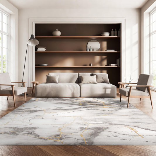 SAFAVIEH Area Rug 8x10 - Craft Collection - Large - Grey & Gold, Modern Abstract Design, Non-Shedding & Easy Cleaning, Ideal for Living Room, Bedroom, Office, Dining Space (CFT877F)