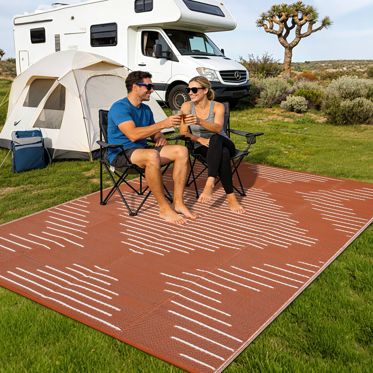 Garvee Waterproof Outdoor Rug 5x8 Rug Plastic Reversible Area Rugs Indoor Outdoor Carpet for Patio RV Porch Balcony Backyard Picnic Terracotta White