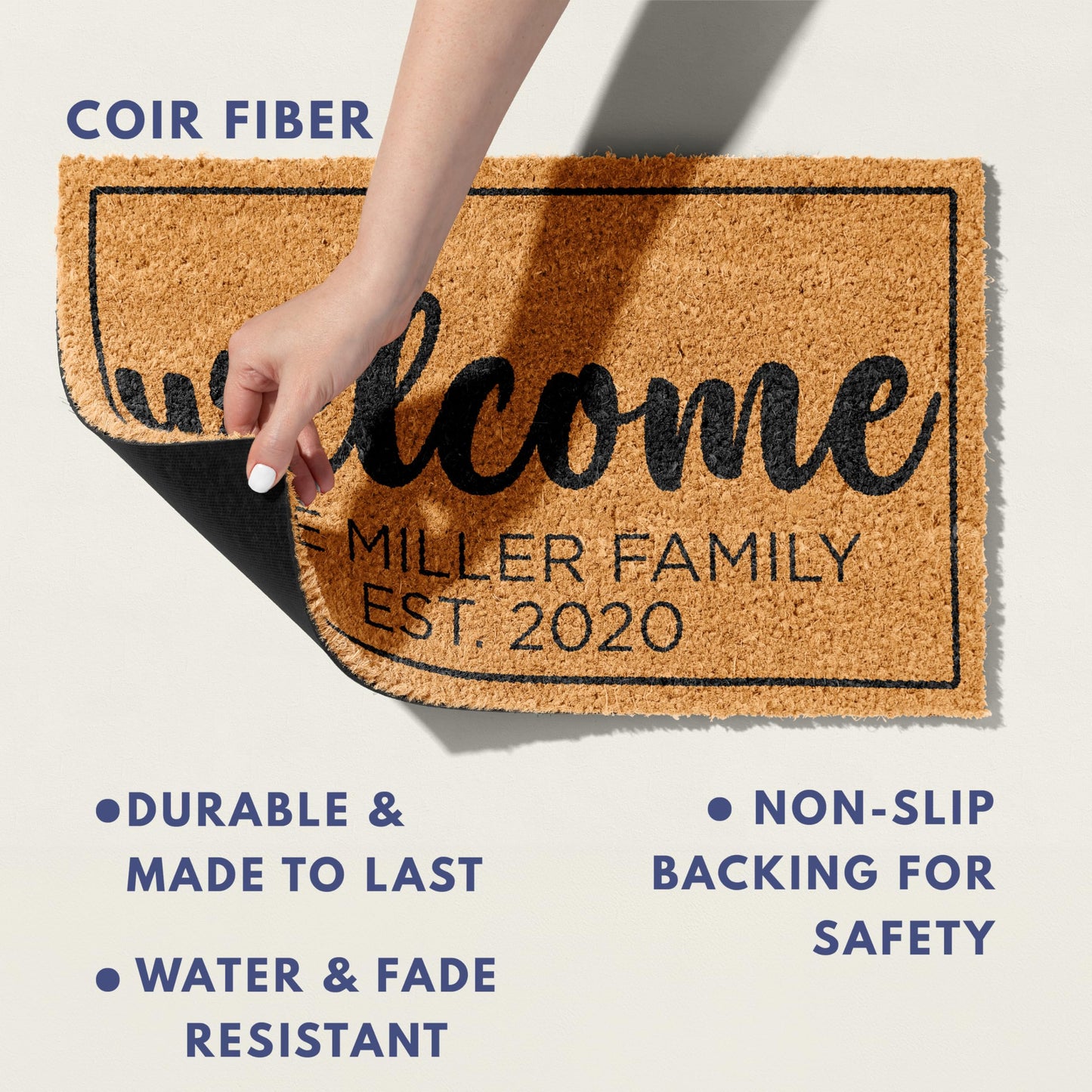 GIFTBYGIFTY Personalized Doormat with Family Name & 6 Designs, 18" x 30" - Durable Coir Fiber with Anti-Slip Backing, Outdoor-Indoor Use
