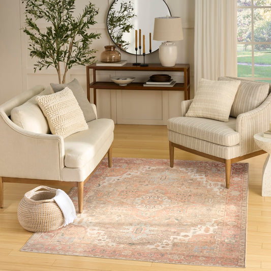 Nourison Home Vintage Washables Coral Taupe 5'3" x 7'3" Area Rug - Easy Clean, Non Shedding, Bed Room, Living Room, Dining Room, Kitchen (5' x 7')