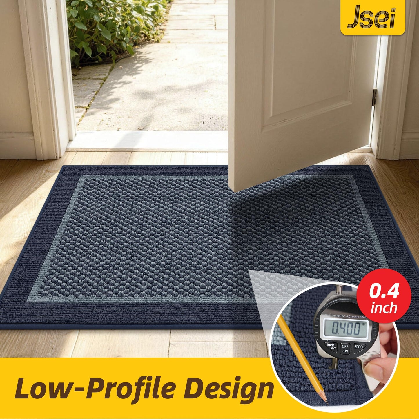 JSEI Dirt Trapper Door Mat 20"x32", Non-Slip Washable Doormats Entryway Rugs, Resist Dirt Absorbent Welcome Mat, Low Profile Floor Mats for Front Back Door and Entrance, Blue