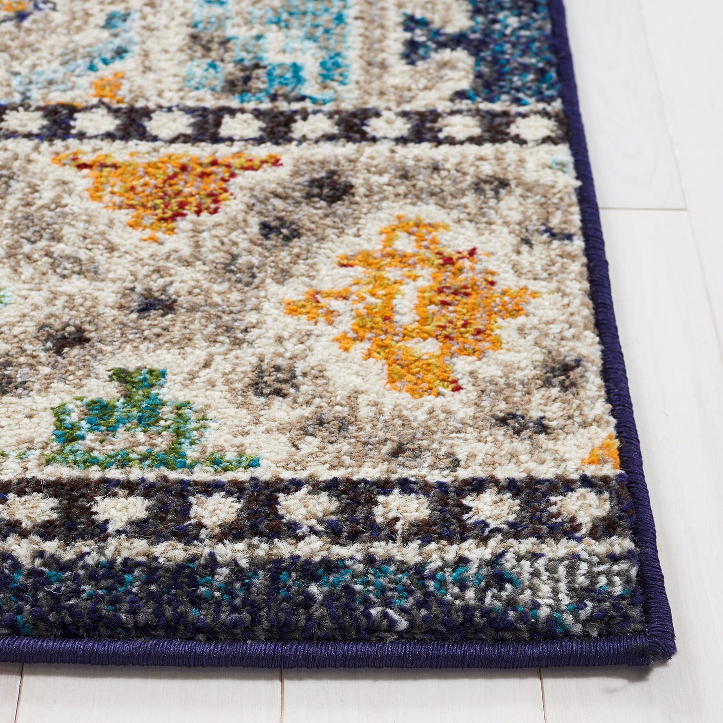 SAFAVIEH Area Rug 8x10 - Madison Collection - Large - Navy & Beige, Boho Tribal Distressed Design, Non-Shedding & Easy Cleaning, Ideal for Living Room, Bedroom, Office, Dining Space (MAD481N)