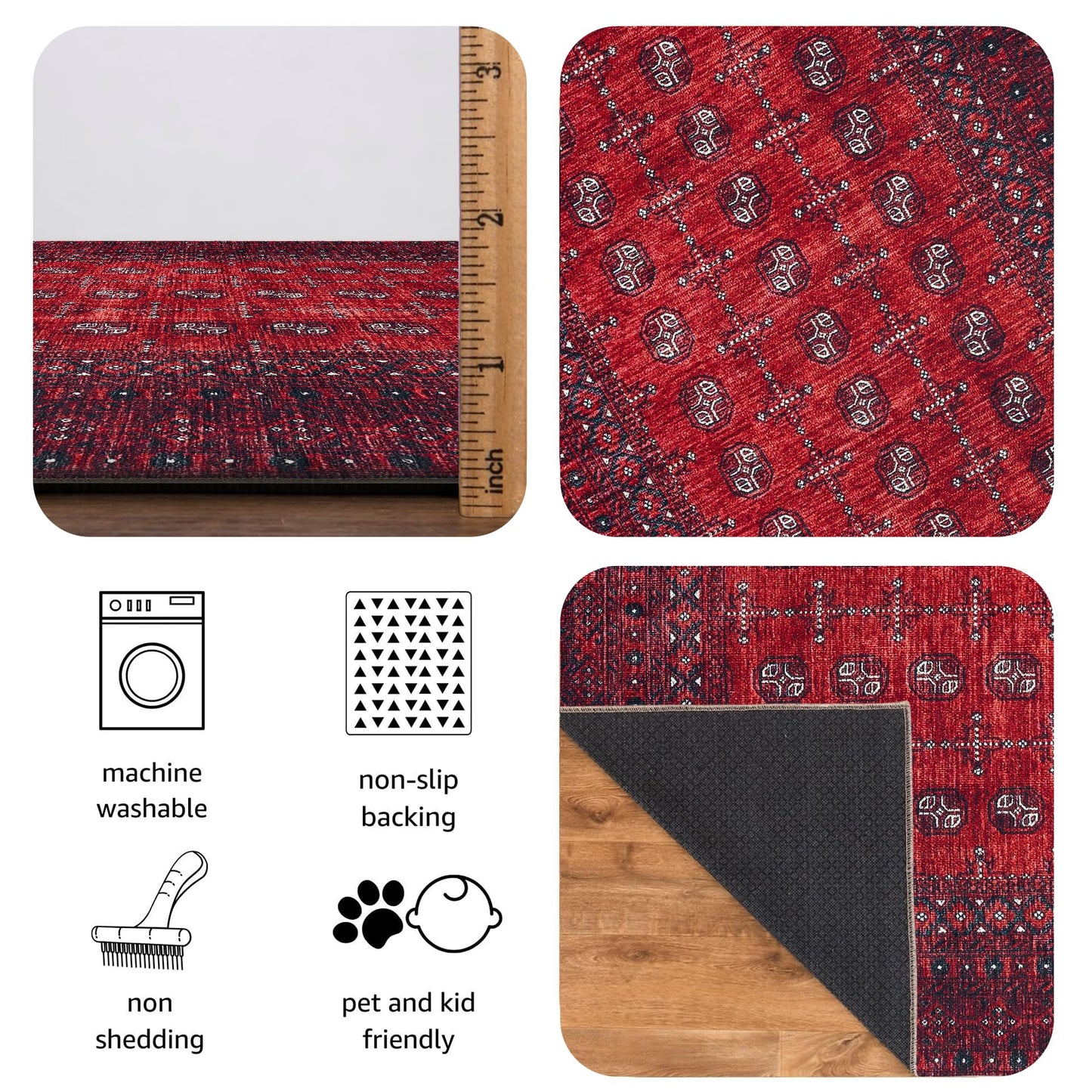 Keen Home Design 2x3 Rug - Machine Washable Entry Rug with Non-Slip Backing, Ideal for Enteryway, Kitchen, Bathroom, Laundry Room - Vintage, Easy Clean, Durable, Low Pile Rug - (2' x 3')