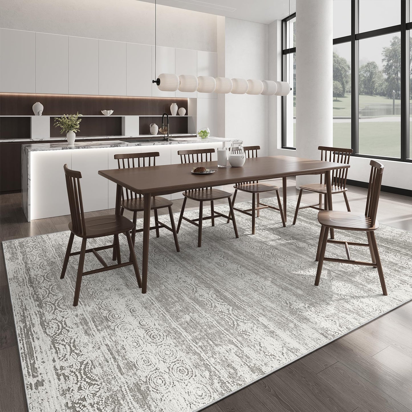 Washable Rugs 8x10 for Living Room - Stain Resistant Non-Shedding Modern Abstract Area Rug, Soft Thin Indoor No Slip Carpet for Bedroom, Dining Table, Home Office - Charcoal Grey (8'x10')