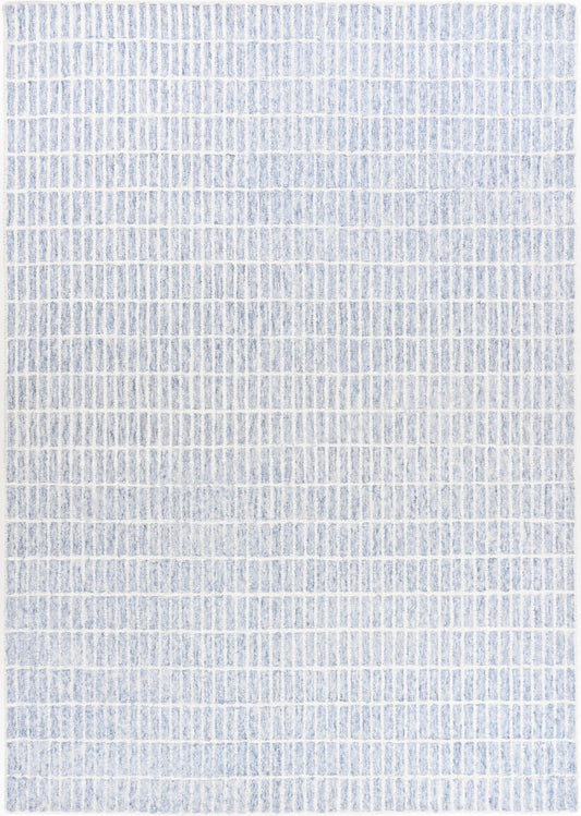 RUGORIA Hand-Tufted 100% Wool Area Rug – Unique Modern Geometric Grid Pattern, Soft Plush Textured Carpet for Living Room, Bedroom, Dining Room & Entryway (Blue,Ivory, 6' x 9')