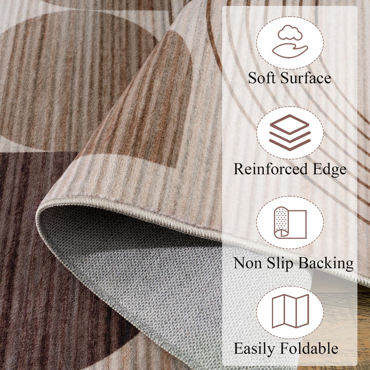 QDUIDU Large Machine Washable 4x6 Area Rug, Soft Modern Geometric Abstract Brown Rugs for Bedroom Living Room, Non-Shedding Faux Wool Indoor Throw Floor Carpet for Office Entryway Dining Room Decor
