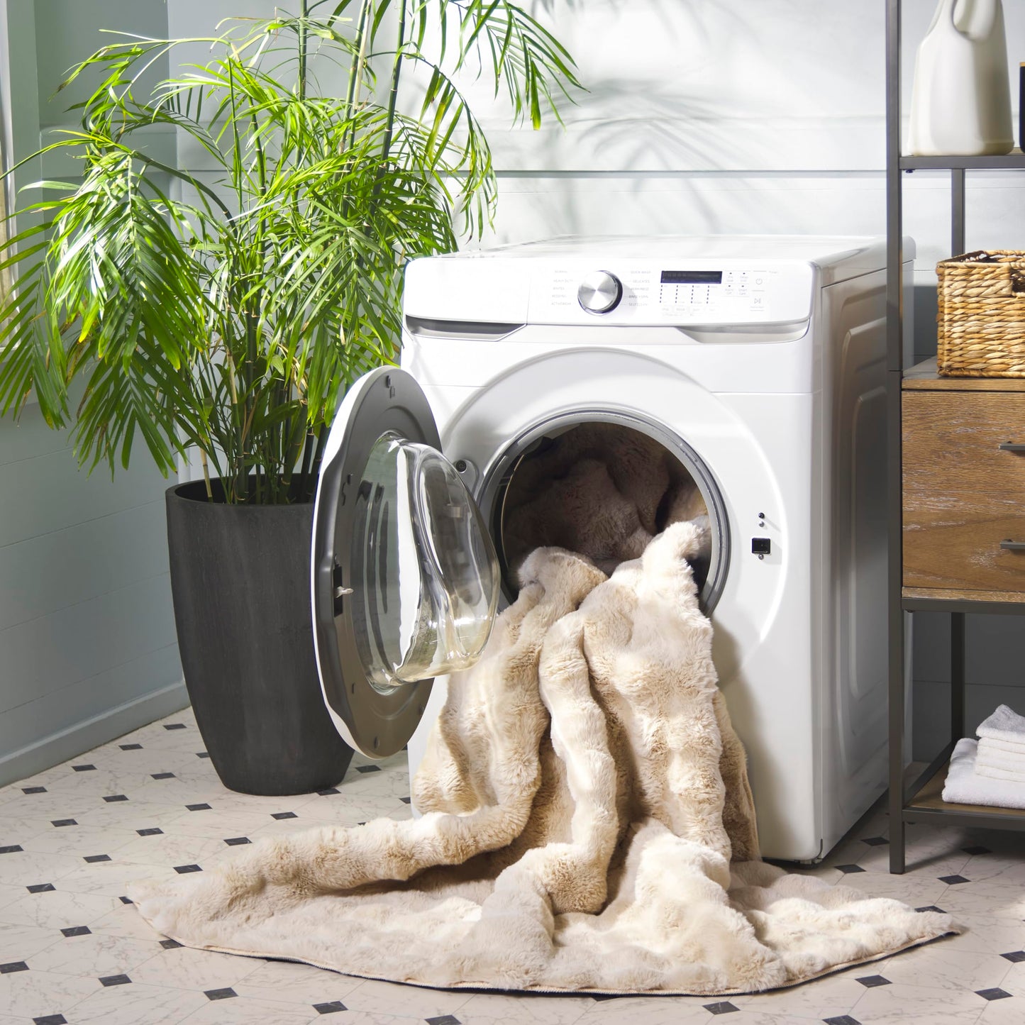 SAFAVIEH Washable Rug Faux Rabbit Bubble Shag Collection - 5' x 7', Beige, Slip Resistant & Easy Cleaning, Plush Texture Shag, Ideal for Living Room, Bedroom, Dining Space (FRB100B)