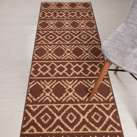 Custom Length, Non Slip Southwest Native American Pattern Carpet Runner Rug Mat for Entry Hallway Kitchen Laundry, 26 inch x 7 feet, Brown