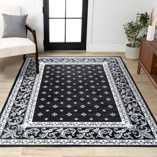 JONATHAN Y Acanthus French Border Black/Gray Indoor Area Rug, 8x10, Vintage, Bohemian, Easy-Cleaning for Living Room, Bedroom, Kitchen, Pet Friendly, Non-Shedding (MDP504A-8)