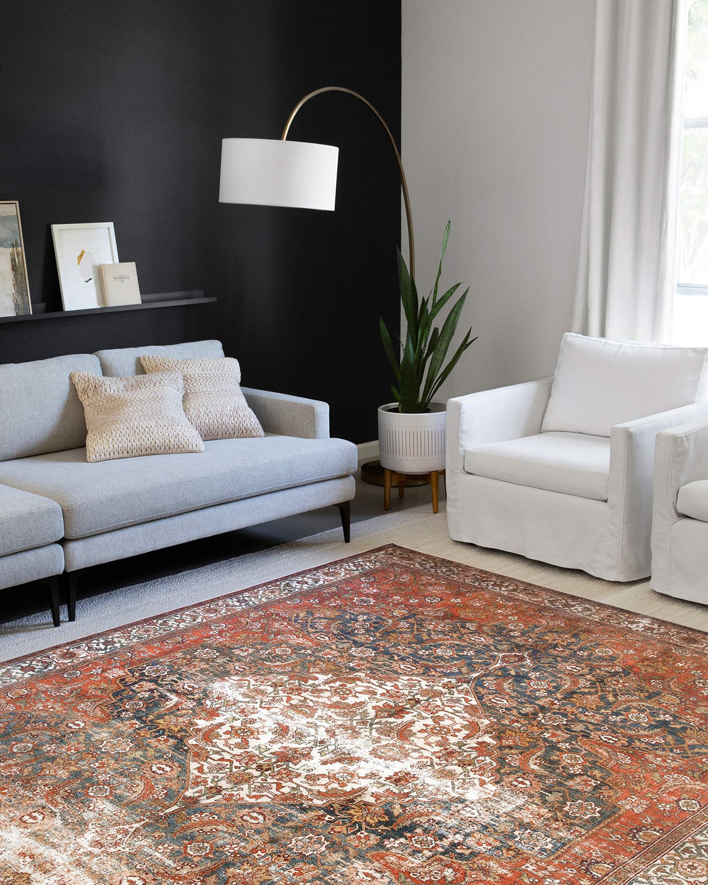 Loloi Layla Collection LAY-05 Ocean/Multi 7'-6" x 9'-6" .13" Thick Area Rug, Soft, Durable, Vintage Inspired, Distressed, Low Pile, Non-Shedding, Easy Clean, Printed, Living Room Rug