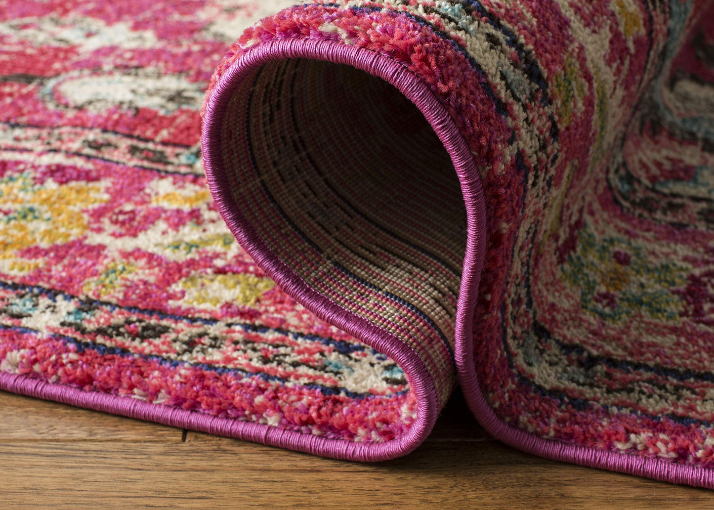 SAFAVIEH Monaco Collection Area Rug - 8' x 10', Pink & Multi, Non-Shedding & Easy to Clean, Distressed Medallion Design, Ideal for Living Room, Bedroom, Dining Space (MNC243D)
