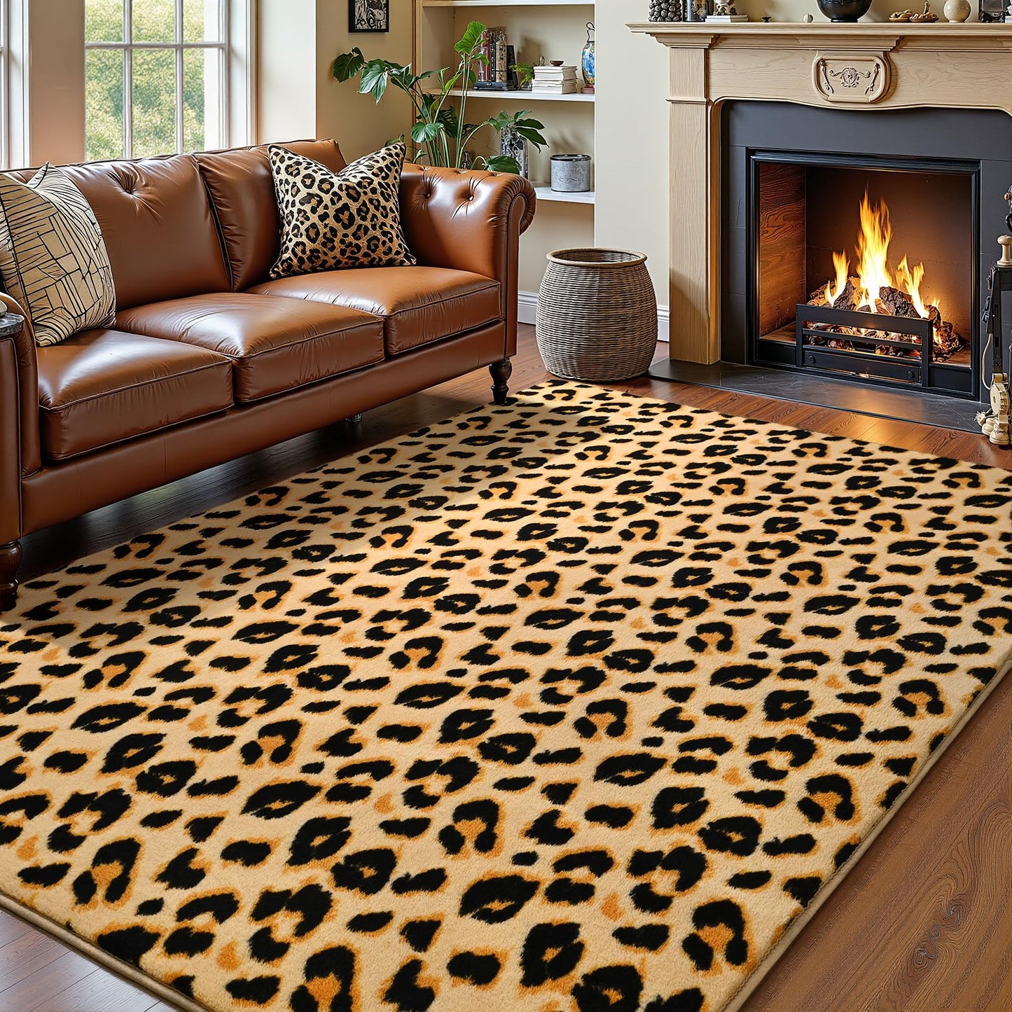 Amearea Soft Leopard Rugs for Bedroom Living Room, 3x5 Modern Cheetah Print Thickened Memory Foam Rug, Fluffy Indoor Washable Animal Rug Carpet for Kids Boys Girls Dorm Nursery Room Home Decor, Khaki