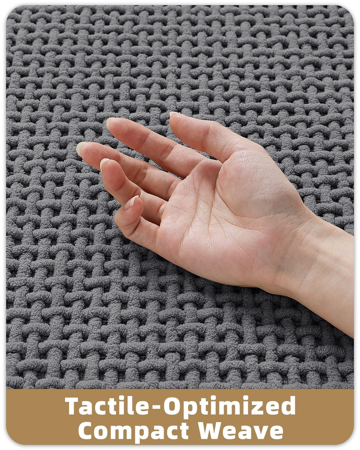 Color&Geometry Rubber Backed Waffle Bath Mat 47x17, Non Slip Water Washable Bathroom Rugs, Soft Absorbent Chenille Boho Carpet for Bathroom Floor, Tub and Shower, Grey