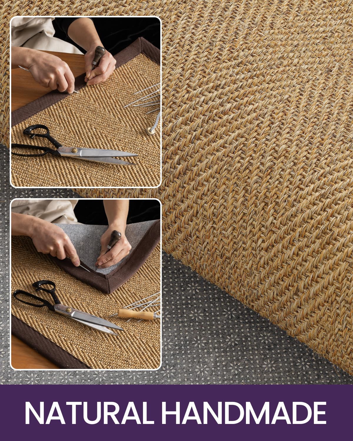DEXI Jute Hallway Runner Rug 3x8, Woven Braided Natural Fiber Non Slip Runner Inside, Farmhouse Runners Carpet Indoor for Entryway Kitchen Luandry, Natural/Brown