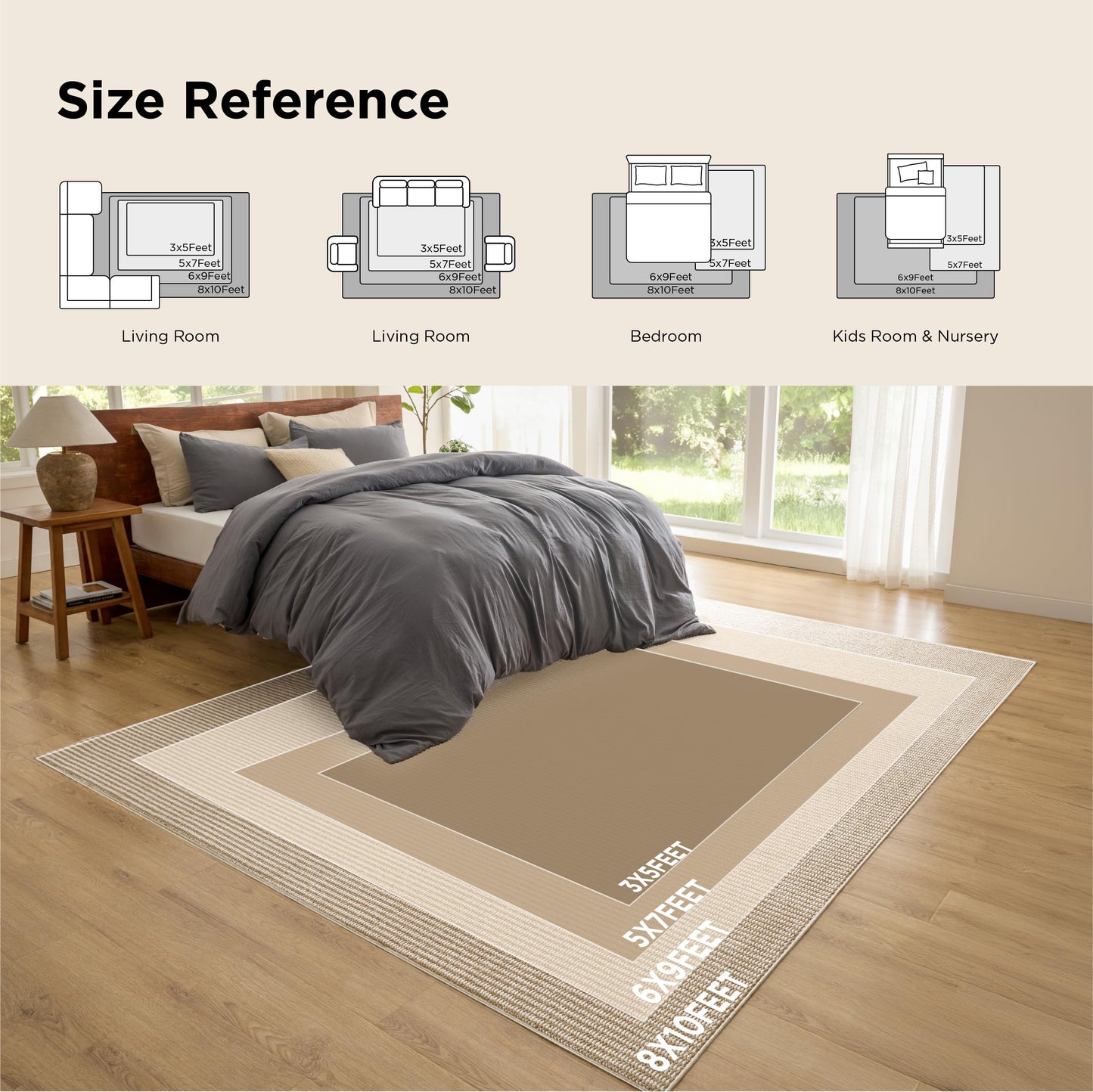 Bedsure 5x7 Faux Wool Area Rugs for Living Room, Machine Washable Carpet, Non-Slip Backing, Pet Friendly Throw Rug for Bedroom Dining Room, Oatmeal