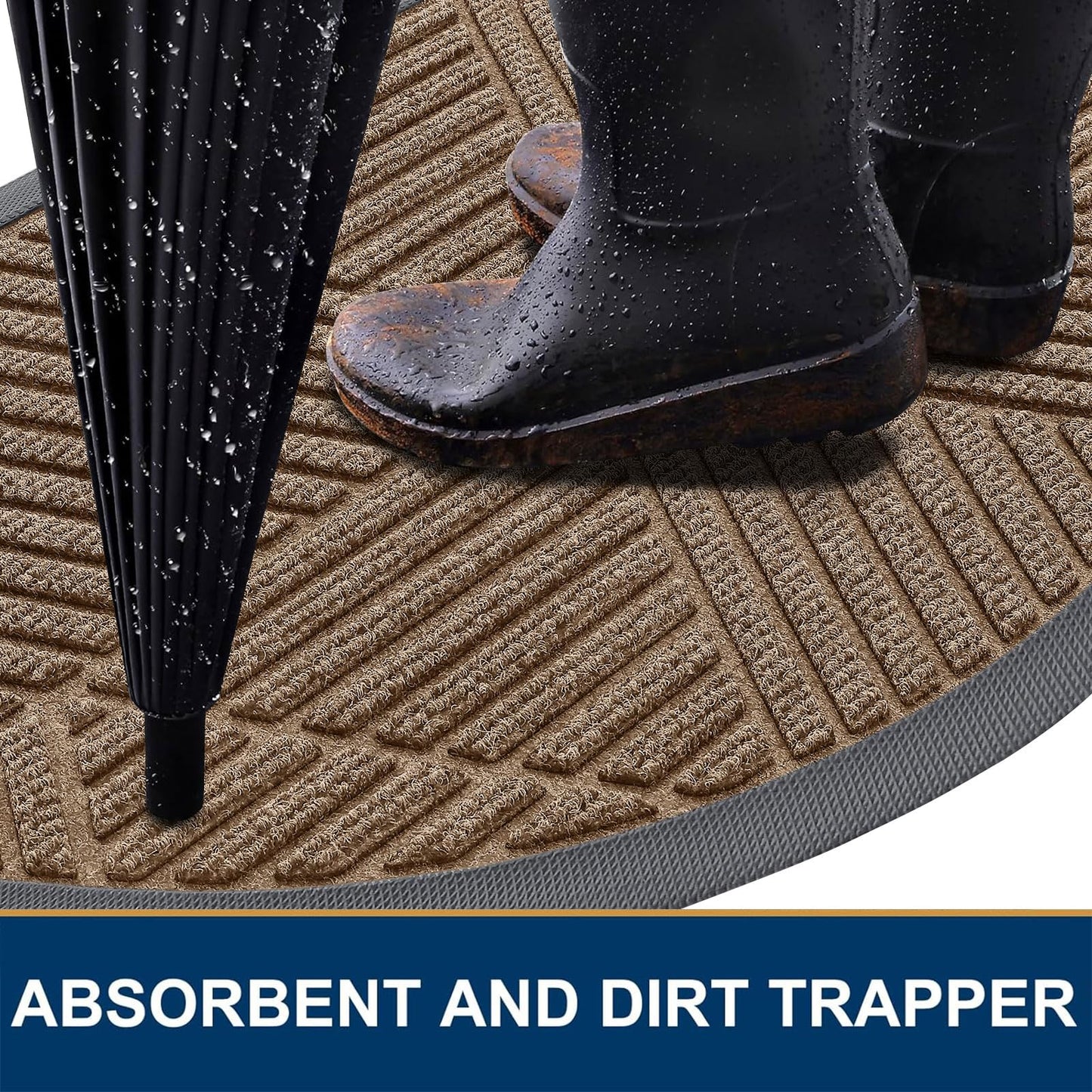 Smiry Half Circle Front Door Mat Outside Entrance, Heavy Duty Sturdy Natural Rubber Doormat, Trap Dirt and Moisture, Low Profile Mats for Indoor Outdoor Entry, Irregular Triangle (29.5x17, Brown)