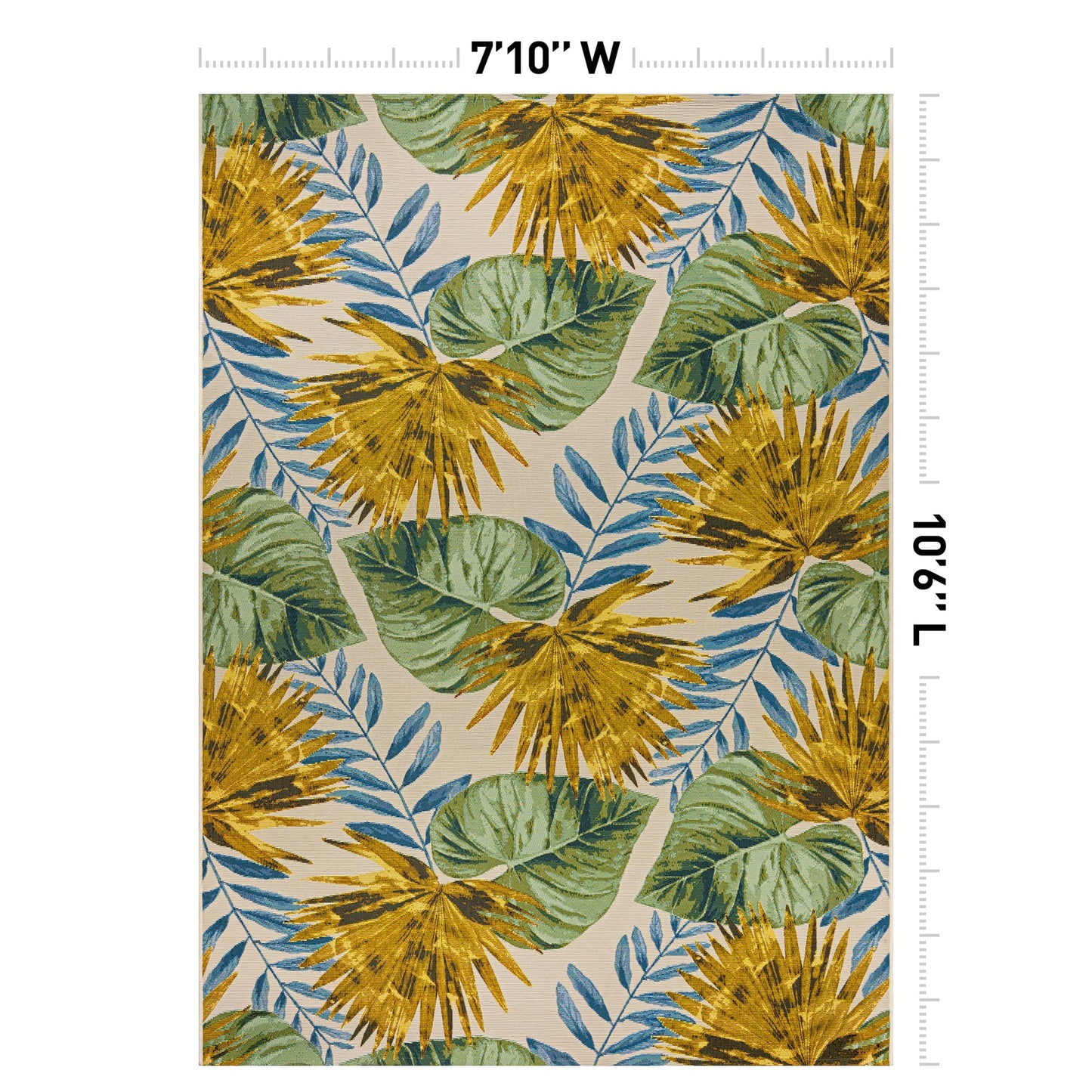 Rugshop Tropical Garden Palm Indoor/Outdoor Patio Area Rug, Easy Clean Outdoor Rug for Porch Deck Balcony, Green Gold 7'10" x 10'6" Green