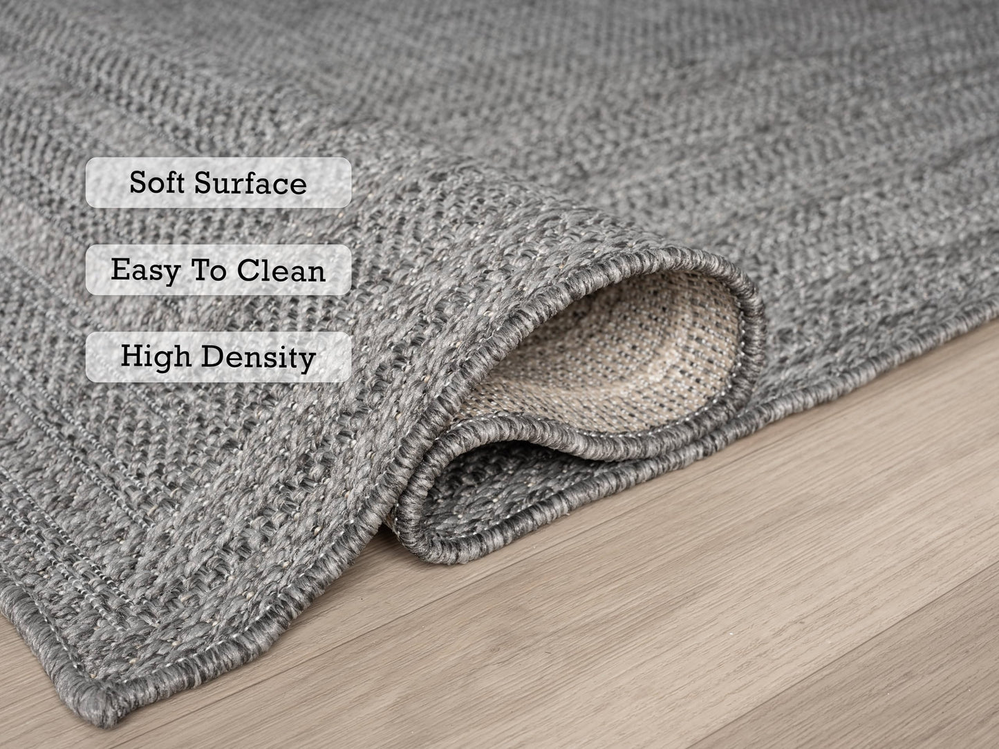 RUGGERRUGS Berry Easy Jute Indoor Outdoor Rug, 5x7 Neutral Bordered Jute Look, Weather Resistant, Easy Care, Lightweight Outdoor Farmhouse Carpet for Patio, Porch, Living Room (5' x 7', Gray)