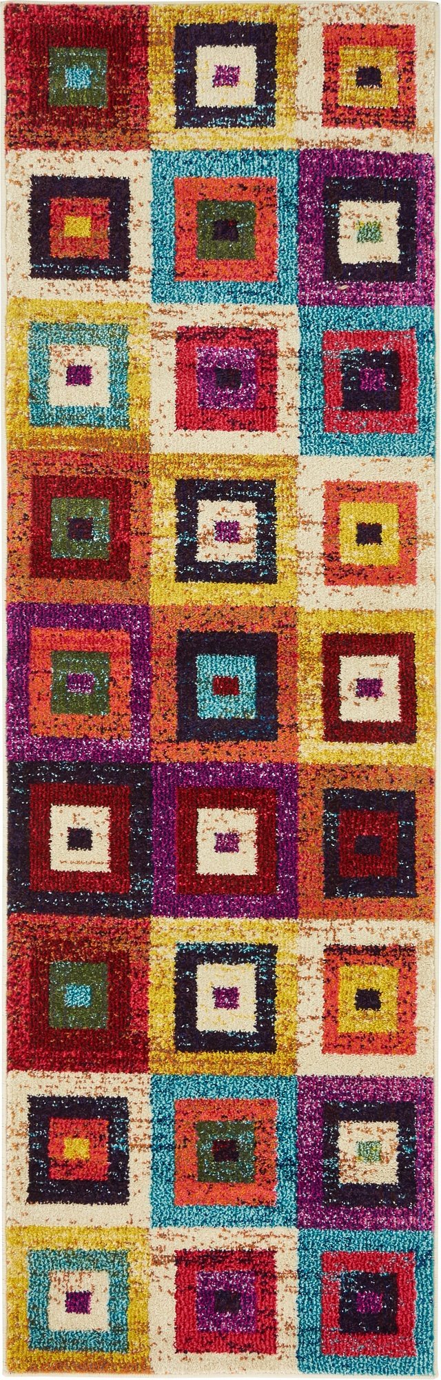 Unique Loom Estrella Collection Colorful, Geometric, Squares Modern, Abstract Area Rug (2' 2 x 6' 7 Runner, Multi/Beige)