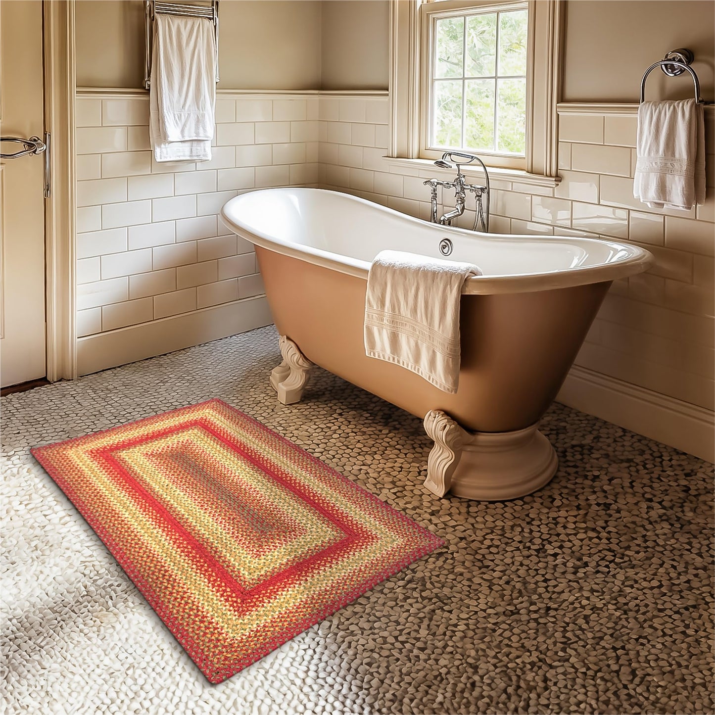 Cider Barn Cranberry Red Small Braided Rug, Jute, 27"x45" Rectangle - Perfect Country Rustic Decor for Entryway, Bathroom, Everywhere