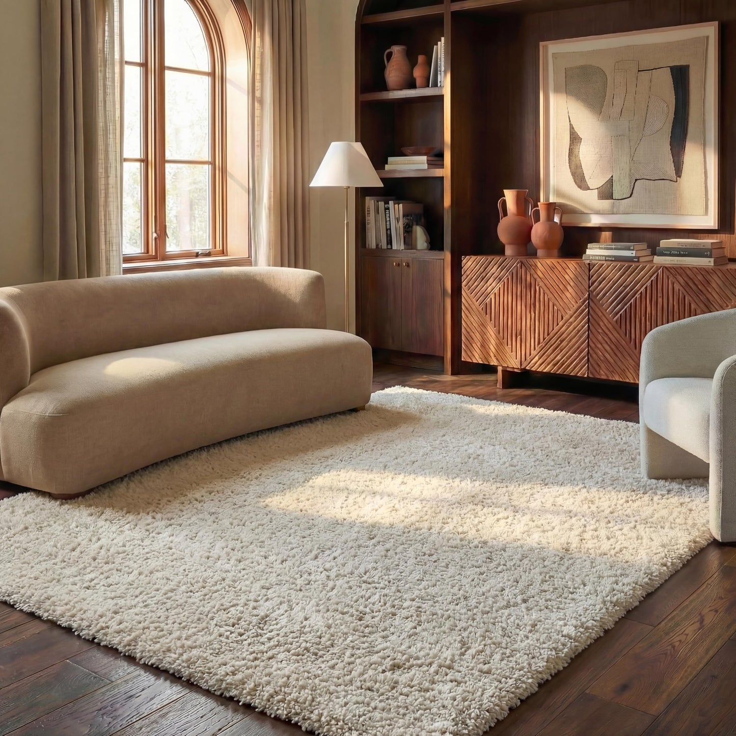 SAFAVIEH Milan Shag Collection Area Rug - 6' x 9', Ivory, Solid Design, Non-Shedding & Easy to Clean, Plush Thick Pile, Ideal for Living Room, Bedroom (SG180-1212)