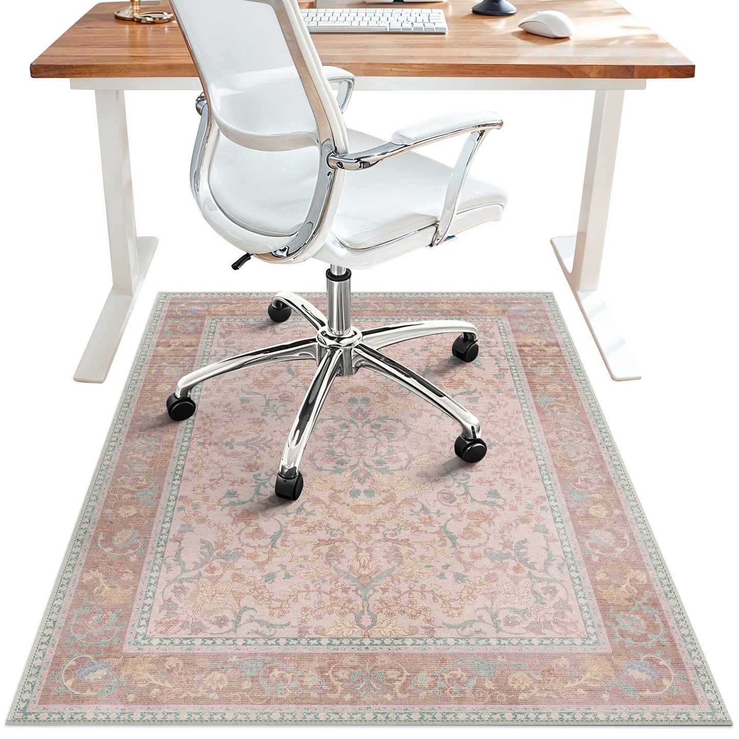 36"x48" Office Chair Mat for Hardwood Tile Floor, Under Desk Carpet Protector for Rolling Computer Chair Mat, Machine Washable Area Rug, Anti-Slip 1/5" Thick Low Pile Thin Vinyl Floor Mat, Pink