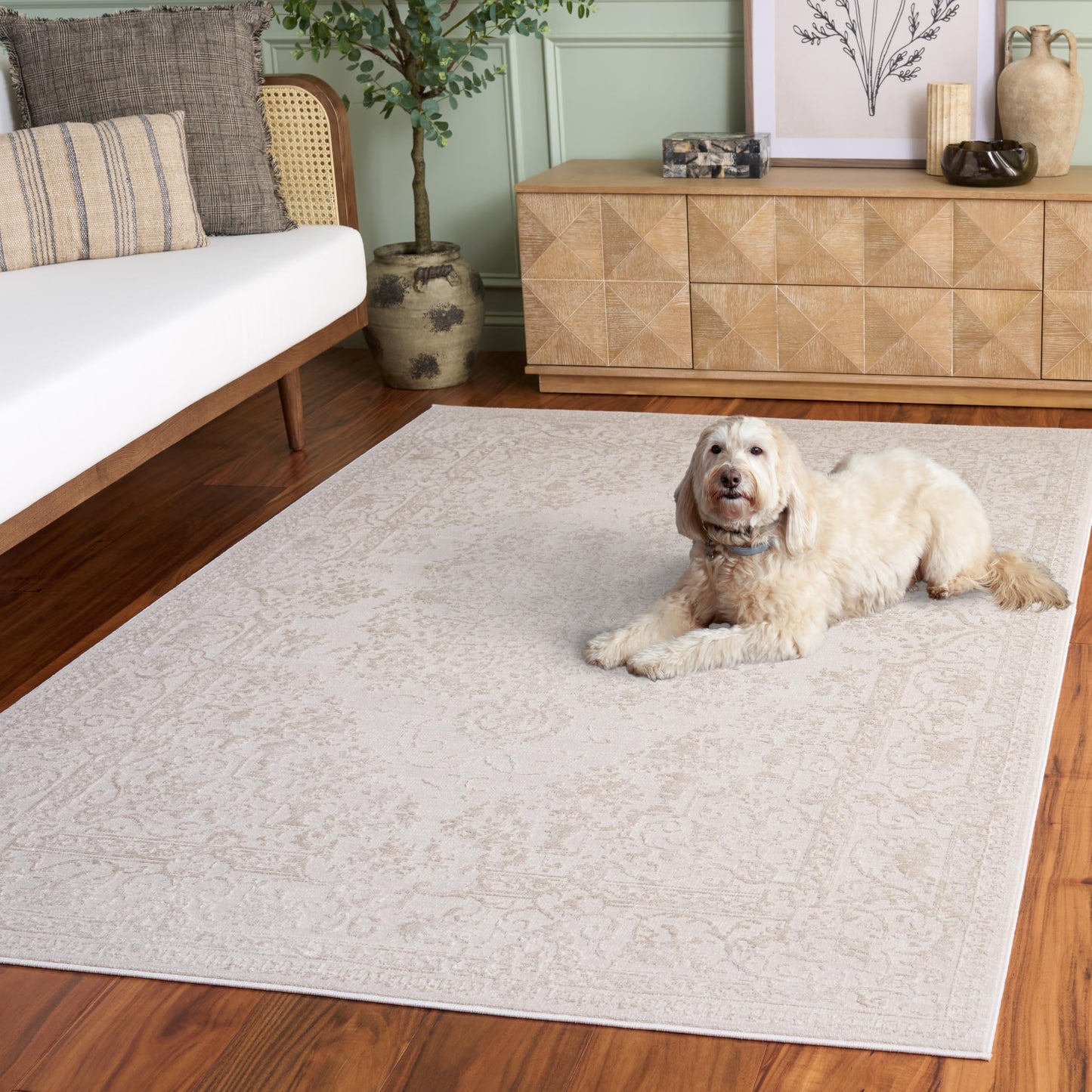 SAFAVIEH Area Rug 3x5 - Reflection Collection - Cream & Ivory, Non-Shedding & Easy Cleaning, Ideal for Entryway, Living Room, Bedroom (RFT664D)