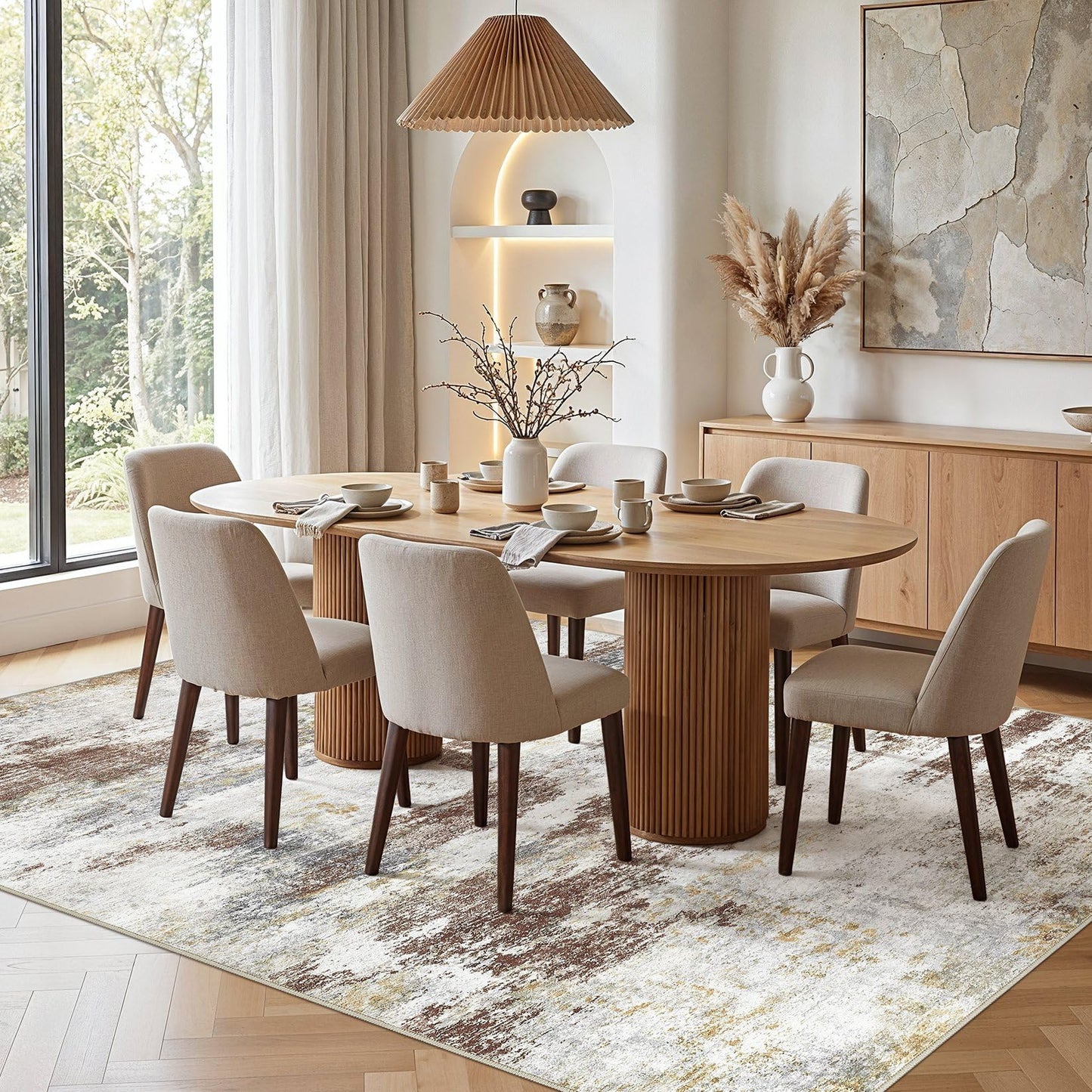 10x12 Area Rugs for Living Room - Washable Neutral Modern Abstract Rug Soft Non-Slip Stain Resistant Carpet for Bedroom Dining Table Nursery Farmhouse Home Office Decor- Redbrown