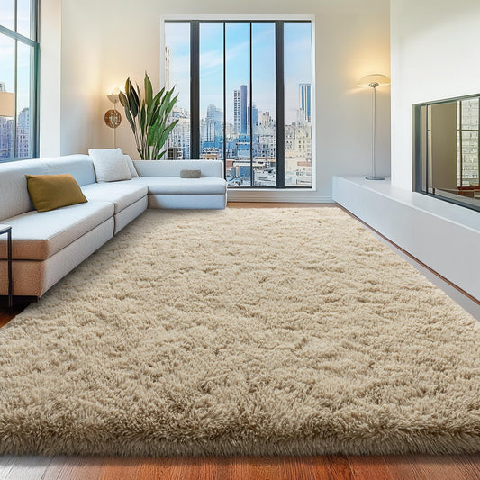 AAFKK 8x10 Area Rugs for Living Room, Fluffy Shaggy Rug Soft Carpets, Big Rugs for Bedroom Nursery Kids Room Dorm Home Decor Aesthetic, Light Tan