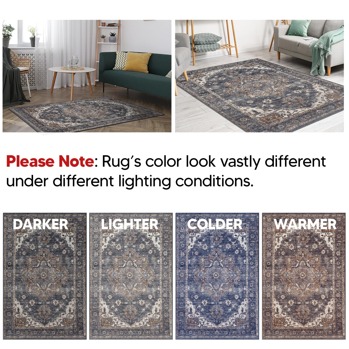 Keen Home Design 6x9 Rug - Machine Washable Area Rug with Non-Slip Backing, Ideal for Living Room, Dining Room, Bedroom - Vintage, Easy Clean, Durable, Low Pile Rug - (6' x 9')