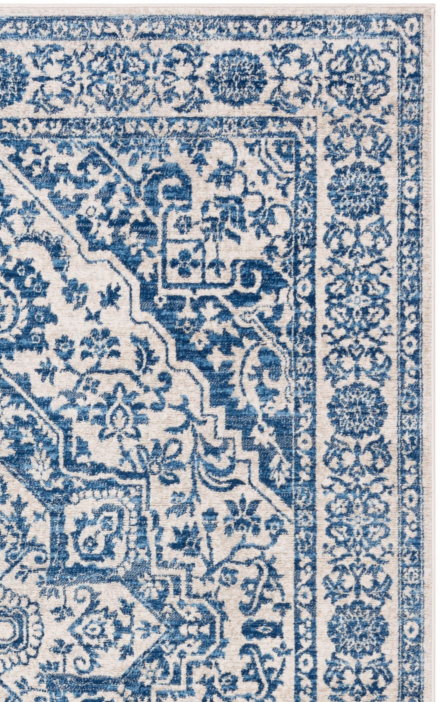SAFAVIEH Brentwood Collection Area Rug - 8' x 10', Navy & Light Grey, Medallion Distressed Design, Non-Shedding & Easy Care, Ideal for High Traffic Areas in Living Room, Bedroom (BNT832M)