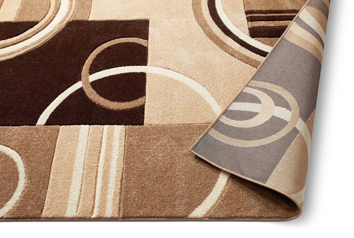 Well Woven Ruby Echo Shapes & Circles Geometric Ivory and Beige 5 by 7 Rug - Abstract Modern Thick Pile Carpet, Soft Durable Easy Care Floor Covering, Contemporary Neutral Geometric Pattern