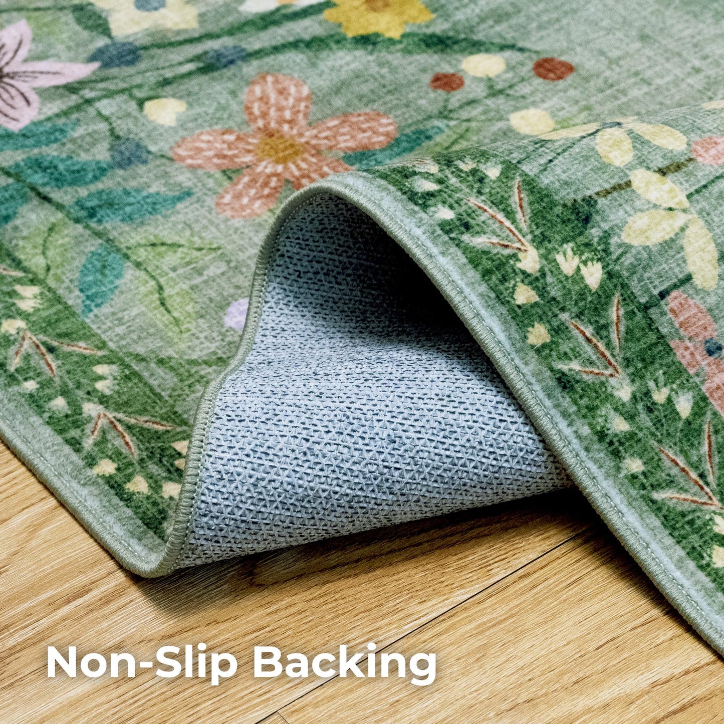 Floral 5x7 Green Area Rug Machine Washable Soft Print Boho Carpet Non Slip Rugs Low Pile Flower Area Rugs for Living Room Bedroom Nursery Kitchen Dining Room Indoor-Green