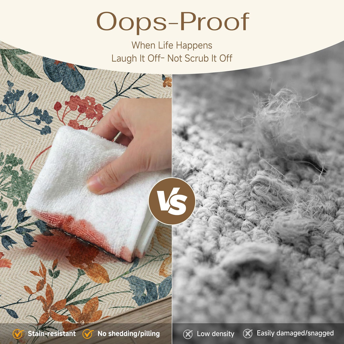 PureCozy Floral Easy Jute Rug 8x10 Living Room Bedroom Carpet Washable Large Non Slip Indoor Farmhouse Non Shedding Herringbone Rug for Dining Room Office