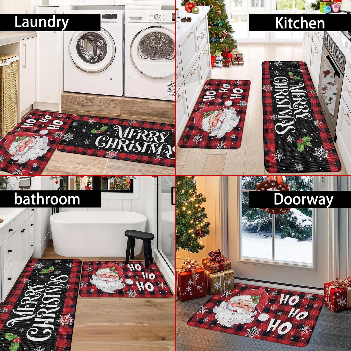 RUIZHUO Christmas Kitchen Rugs Set of 2 Plush Velvet Mats Xmas Floor Decor for Holiday Home Non Slip Kitchen Bathroom Rugs 16x24+16x48 Inch (Santa Claus)