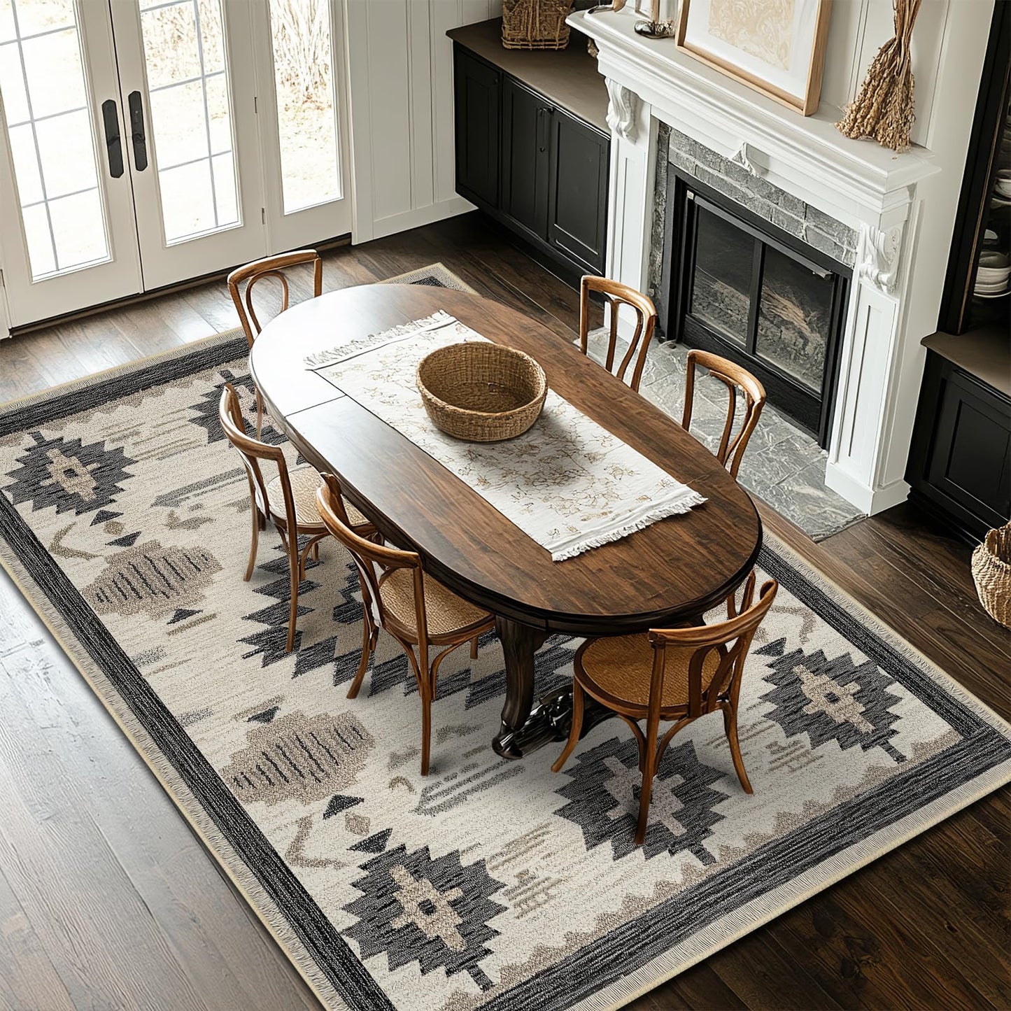 Area Rug 5x7 Western Rug Living Room Southwestern Aztec Rugs Machine Washable Tribal Navajo Southwest Rug Non Slip Printed Low-Pile Indoor Floor Carpet for Dining Room Bedroom Office, Beige