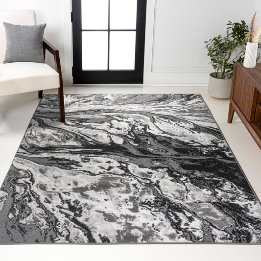 JONATHAN Y Swirl Marbled Black/Ivory Indoor Area Rug 4X6 ft, Abstract for Living Room, Bedroom, Kitchen, Office, Easy-Cleaning, High Traffic, Pet-Friendly, Non-Shedding SOR203E-4