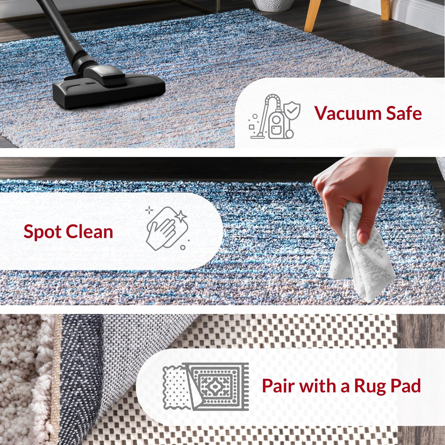 nuLOOM Drey Striped Shag Area Rug - 4x6 Shag Area Rug Casual Blue/Ivory Rugs for Living Room Bedroom Dining Room Nursery