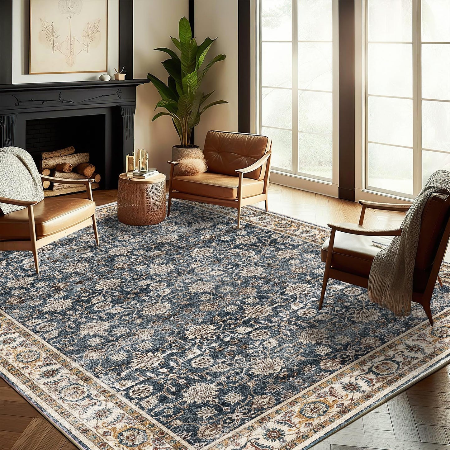 CHAMPLANT Washable Area Rug 8'x10' Retro Boho Design Non-Shedding Non-Slip Easy Care Ideal for High Traffic Areas in Living Room Bedroom Office Coffee Table Kitchen Large Carpet