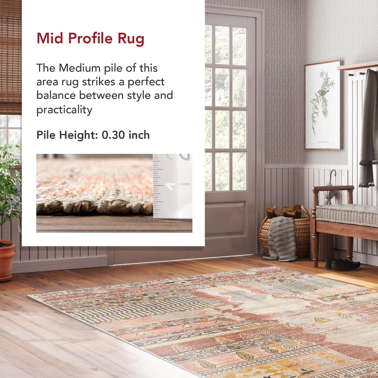 Nuloom Hermina Multicolor/Ivory, 6' Round, Handmade, Jute, Tribal, Tasseled, Soft and Textured, High Traffic, Stain Resistant, Easy Clean, Durable Runner for Bedroom, Living Room, Dining, Foyer